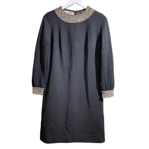 Vintage black beaded yoke and cuff 100% yephyr wool dress 12
